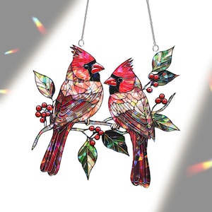 Hologram Red Cardinal Suncatcher, Cardinal Acrylic Window Hanging, Bird Lover Gift, Cardinal Couple Gift, Cardinal Bird Decor