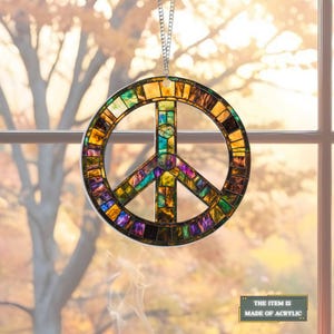 Peace Sign Suncatcher Hanging Sign, Peace Sign Ornament, Hippie Car Charm, Peace Sign Gift, Peace Sign Window Hanging, Mother&#39;s Day Gift