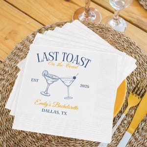 Custom Last Toast on the Coast Napkins, Bachelorette Napkins, Custom Bridal Shower Napkins, Birthday napkins, Elegant Party, Wedding Napkins