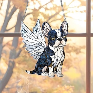 Boston Terrier Angel ACRYLIC Window Hanging, Boston Terrier Mom Gift, Dog Memorial Decor, Gift, Dog Lover Gift, Dog Loss Gift