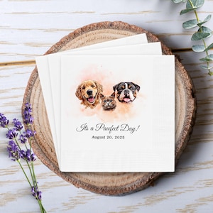 Custom Pet Napkins, Personalized Dog Napkins, Wedding Napkins, Custom Pet Cocktail Napkins, Engagement Napkins, Cocktail & Luncheon Size