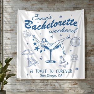 Custom Bachelorette Party Tapestry, Personalized Bachelorette Weekend Banner, Photo Backdrop, Welcome Sign Decorations for Beach Bash