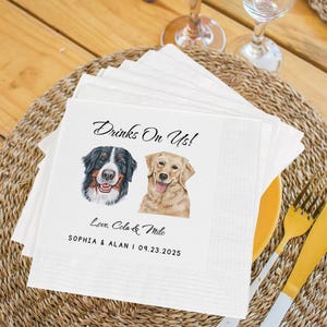 Custom Pet photo Cocktail Napkins, Pet Cocktail Wedding Napkins, Dog Wedding Napkins, Custom Cat Cocktail Napkins, Customized Pet Napkins