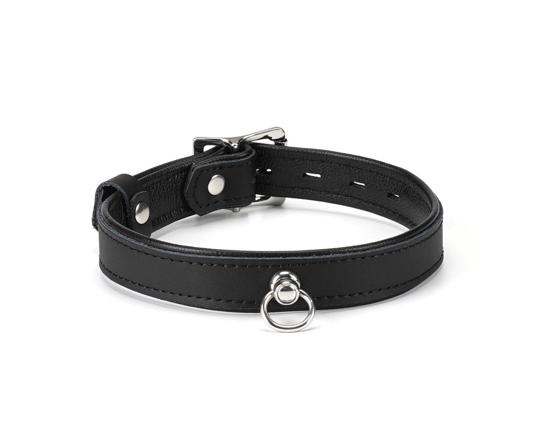 Black Leather Choker Lockable Collar O Ring Collar Choker Etsy