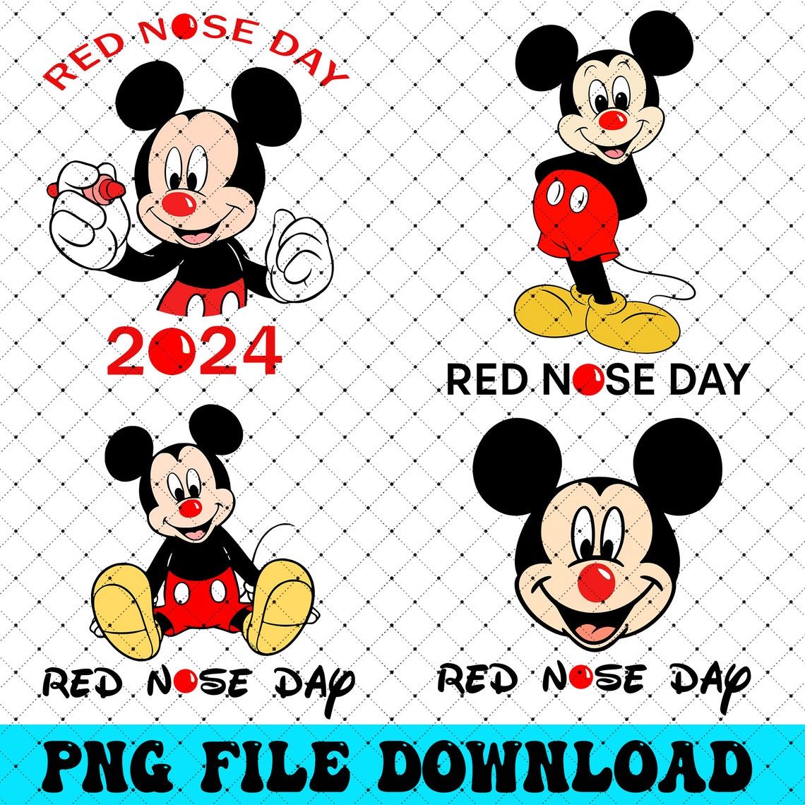 Red Nose Day 2024 PNG Bundle, Funny Face Humour Png, Mickey Red Nose Day Png, Comic Relief Png
