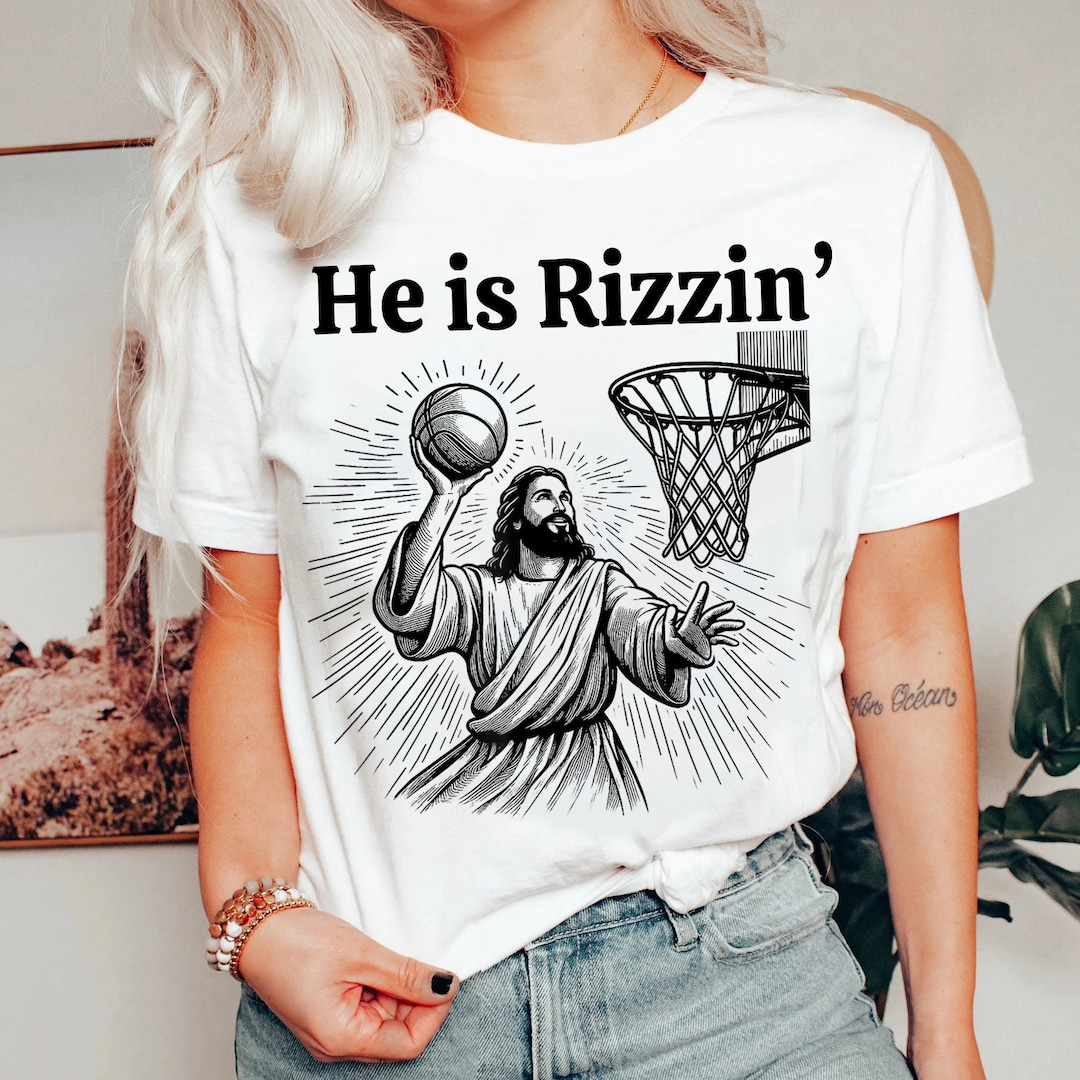 He is Rizzin Funny Jesus Basketball Meme Png, He is Risen Funny Easter