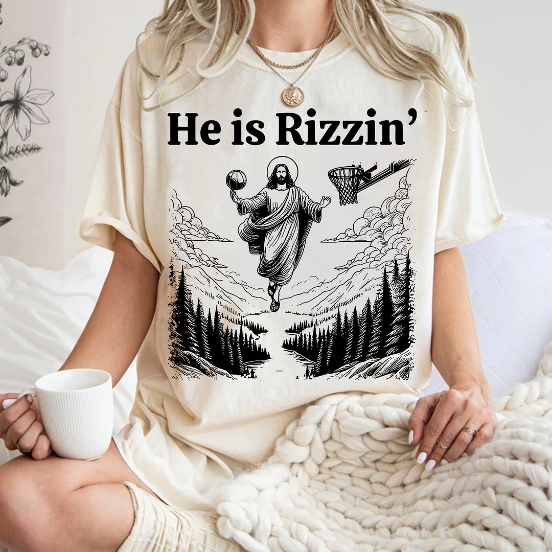 He is Rizzin Funny Jesus Basketball Meme Png, He is Risen Funny Easter