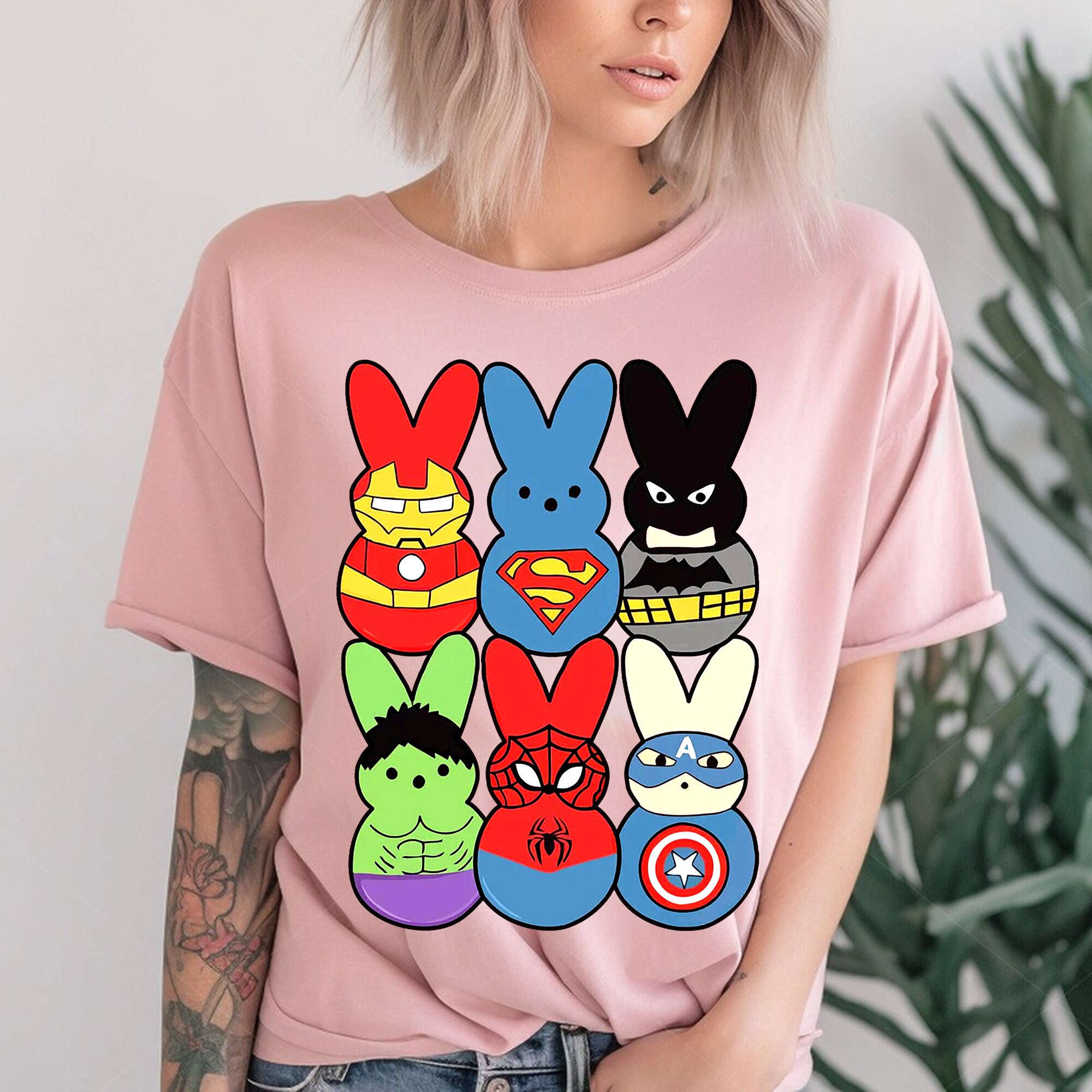 Easter Peeps Superheroes Shirt, Easter Superhero Group Bunny Shirt