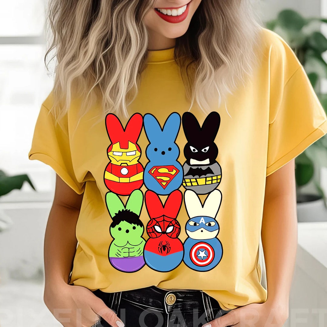Easter Peeps Superheroes Shirt, Easter Superhero Group Bunny Shirt