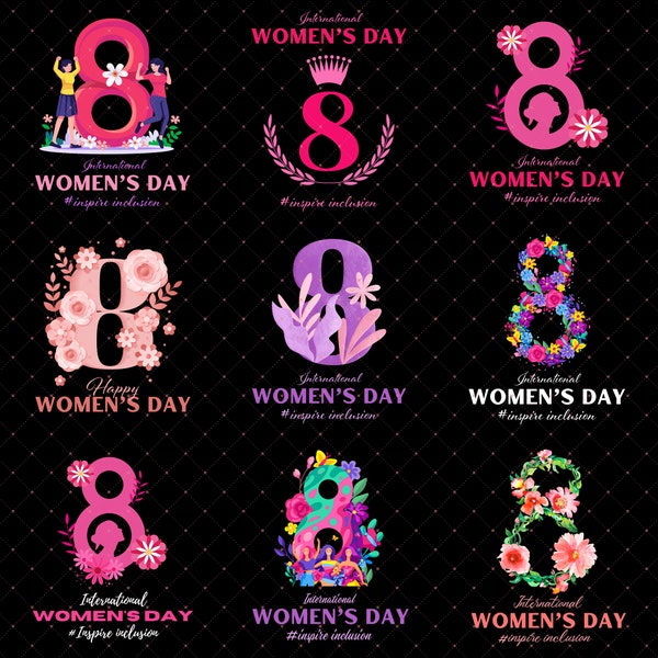 International Women's Day Png Bundles, Embrace Equity, Empowered Women Day, March 8th International Day, Flowers For Women Tee download png