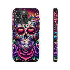 Sugar skull case, skull art phone protector, phone case, psychedelic skull decoration, skull and roses phone cover, mystical phone case