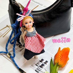 Key Chain Barbi with Magic Mirror | Chic Handbag Accessory Bag Charm | Trendy Fashion Doll Keychain | Gift for Her | Weiin