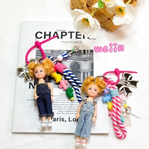 Key Chain Barbi Curly Hair Danim | Chic Handbag Accessory Bag Charm | Trendy Fashion Doll Keychain | Gift for Her | Weiin