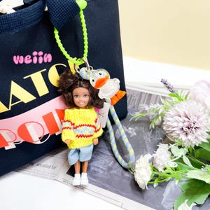 Key Chain Barbi with Sweater & Duck | Chic Handbag Accessory Bag Charm | Trendy Fashion Doll Keychain | Gift for Her | Weiin