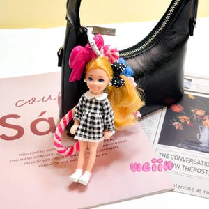 Key Chain Barbi Checker Dress | Chic Handbag Accessory Bag Charm | Trendy Fashion Doll Keychain | Gift for Her | Weiin