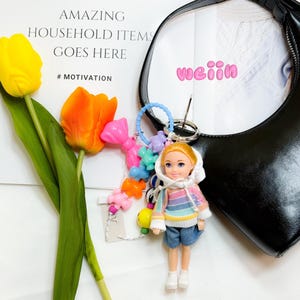 Key Chain Barbi with Hoodie | Chic Handbag Accessory Bag Charm | Trendy Fashion Doll Keychain | Gift for Her | Weiin