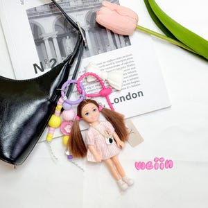 Key Chain Pigtails Barbi with Dress | Chic Handbag Accessory Bag Charm | Trendy Fashion Doll Keychain | Gift for Her | Weiin