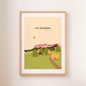 Poster Les Mémises, Haut-Savoie, France illustration, mountain poster, A5 / A4 / A3 travel illustration, colorful poster, illustrated travel