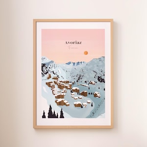 Avoriaz Haute-Savoie France poster, mountain poster, ski resort poster, A5/A4/A3 travel illustration, colorful poster, illustrated travel