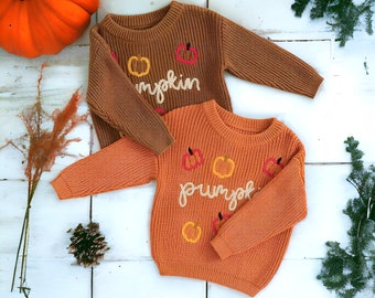 Baby Fall Knitted Pumpkin Sweaters - Baby Knitted Sweatshirt, Baby Halloween Jumper, Baby Pumpkin Jumper, New Baby Gift, 1 Year old Gift