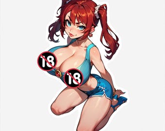 Pegatina de Kimi arrodillada - Arte de chica anime pelirroja