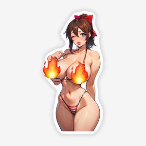 ふみこ - アニメガール アメリカ国旗 ビキニ ステッカー