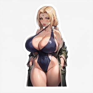 Tsunade - Hot Anime Girl Sticker, Mature Tsunade Bikini Oppai Decal, Lewd Manga Style Art, NSFW Adult Pin Up, Sexy Woman, 18+ Sticker
