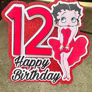 Topo de bolo Betty Boop feminino/ decorações de festa com glitter/ suprimentos de papel para aniversário infantil/ decoração e lembrança personalizada fofa/ festa de desenho animado