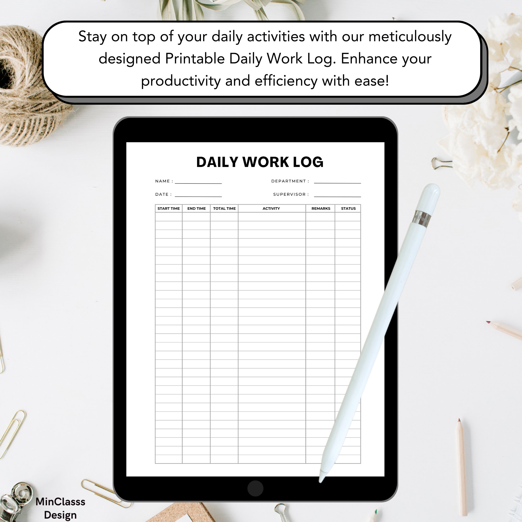 Daily Work Log Template Printable - Etsy