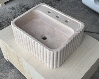 Grooved Marble Sink , Travertine Marble Sink, Sink For Bathroom, Marble Travertine Sink, Luxury Sink , Wall Mount Sink , Natural Stone