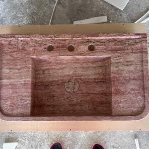 Red Travertine Marble Sink  , Powder room Marble Sink