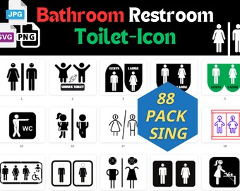 Restroom Icon, Washroom Sign, Bathroom icon, bathroom symbol, Toilet sign, toilet Symbol WC Sign Svg.Png.Jpg File Public toilet pictogram.