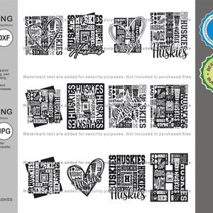 Huskies SVG, Husky 12 Typographie SVG Mascot Designs Pack, Huskies Typographie SVG Cut Files Bundle, Huskies Sports Team Mascotte SVG