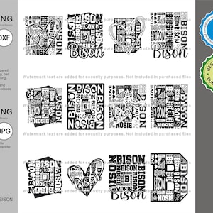 Bison Svg, Bison 12 Typography  Svg Mascot Designs Pack, Bison Typography Svg Cut Files Bundle, Bison Sports Team Mascot Svg