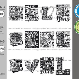 Lions Svg, Lion 12 Typography  Svg Mascot Designs Pack, Lions Typography Svg Cut Files Bundle, Lions Sports Team Mascot Svg