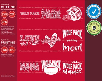 Wolf Pack Svg, Wolf Pack 9 Football Svg Mascot Designs Pack, Wolf Pack Svg Cut Files Bundle, Wolf Pack Football Team Mascot Svg
