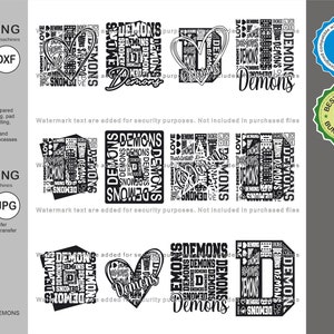 Demons Svg, Demon 12 Typography  Svg Mascot Designs Pack, Demons Typography Svg Cut Files Bundle, Demons Sports Team Mascot Svg
