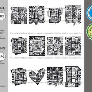 Badgers Svg, Badger 12 Typography  Svg Mascot Designs Pack, Badgers Typography Svg Cut Files Bundle, Badgers Sports Team Mascot Svg