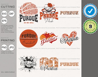 Purdue Svg, Purdue Basketball Svg, 9-pack Purdue Svg Bundle, Cut And Iron-On Transfer Files