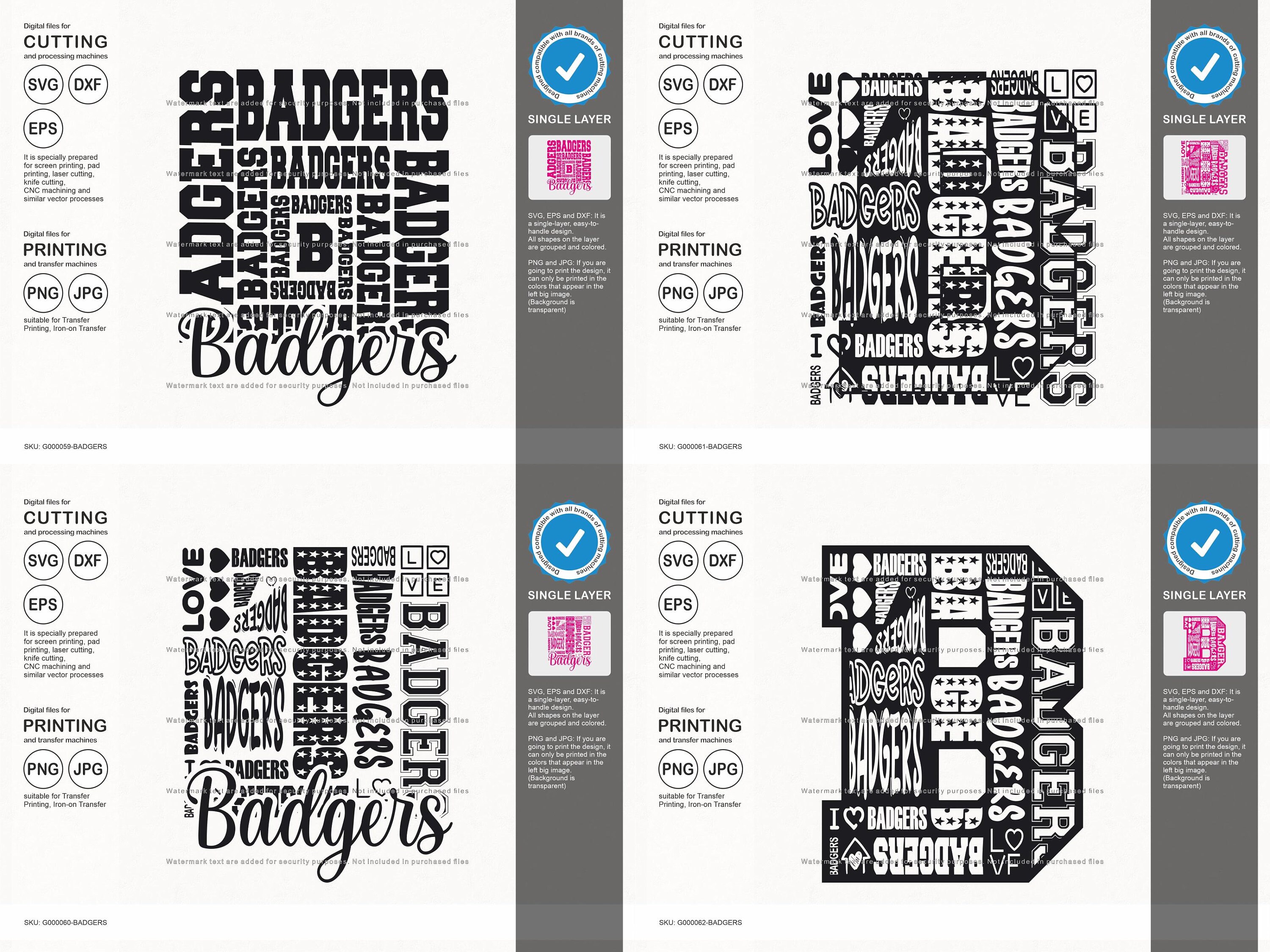 Badgers Svg, Badger 12 Typography Svg Mascot Designs Pack, Badgers ...