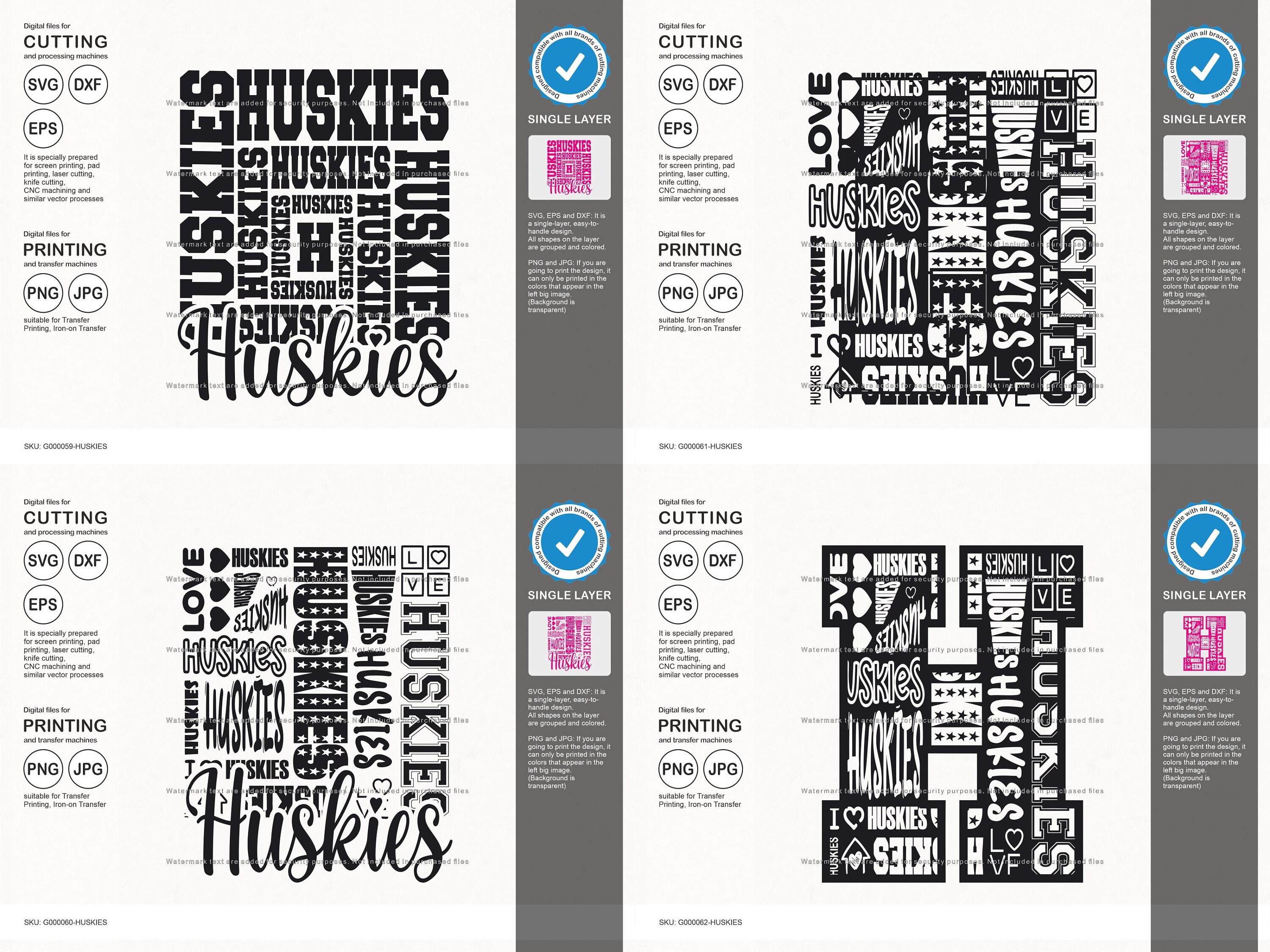 Huskies Svg, Husky 12 Typography Svg Mascot Designs Pack, Huskies ...