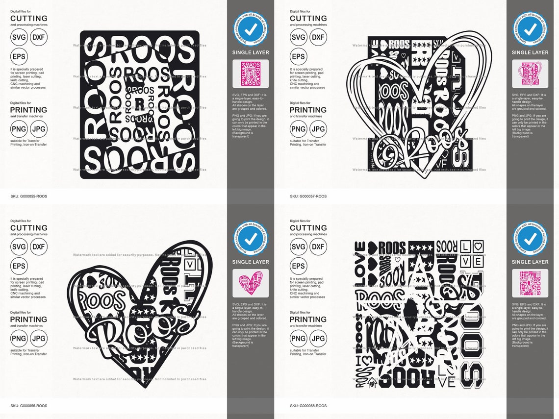 Roos Svg, Roo 12 Typography Svg Mascot Designs Pack, Roos Typography ...