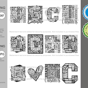 Crusaders Svg, pacchetto di disegni mascotte Svg tipografia Crusader 12, bundle di file tagliati tipografia Svg di Crusaders, mascotte della squadra sportiva Crusaders Svg