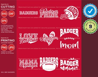 Badgers Svg, Badger 9 Football Svg Mascot Designs Pack, Badgers Svg Cut Files Bundle, Badgers Football Team Mascot Svg