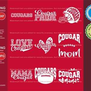Cougars Svg, Cougar 9 Football Svg Mascot Designs Pack, Cougars Svg Cut Files Bundle, Cougars Football Team Mascot Svg