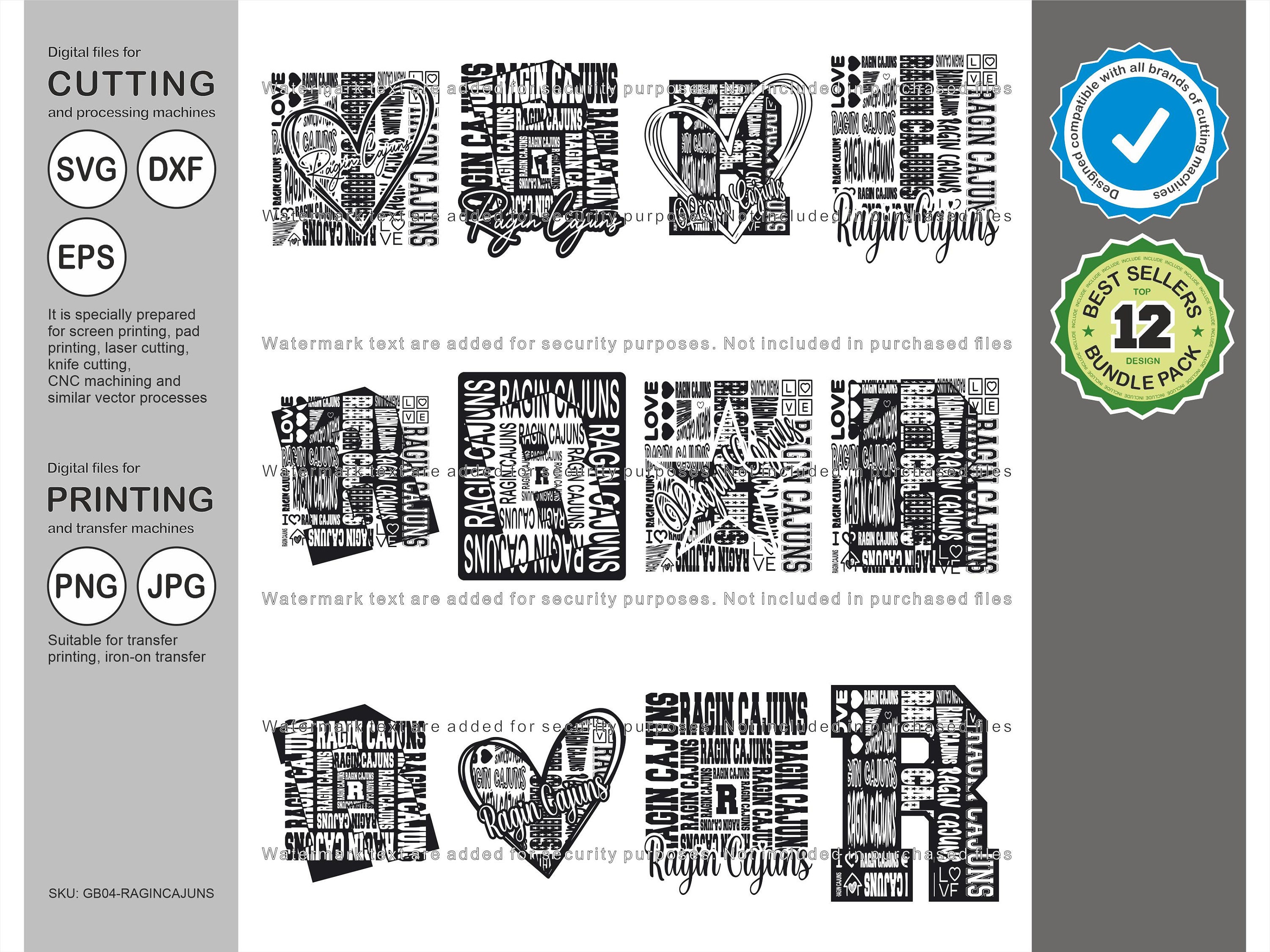 Ragin Cajuns Svg, Ragin Cajun 12 Typography Svg Mascot Designs Pack ...