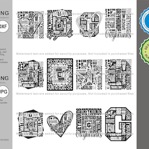Levrieri Svg, pacchetto di disegni mascotte Svg tipografia Greyhound 12, pacchetto di file tagliati tipografia Svg di levrieri