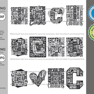 Cavaliers Svg, Cavalier 12 Typography  Svg Mascot Designs Pack, Cavaliers Typography Svg Cut Files Bundle, Cavaliers Sports Team Mascot Svg