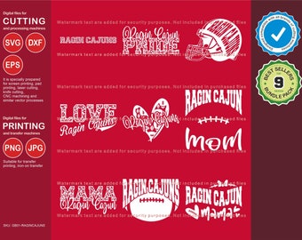 Ragin Cajuns Svg, Ragin Cajun 9 Football Svg Mascot Designs Pack, Ragin Cajuns Svg Cut Files Bundle, Ragin Cajuns Football Team Mascot Svg