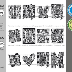 Mustangs SVG, Mustang 12 Typografie SVG Maskottchen Designs Pack, Mustangs Typografie SVG geschnitten Dateien Bundle, Mustangs Sport Team Maskottchen
